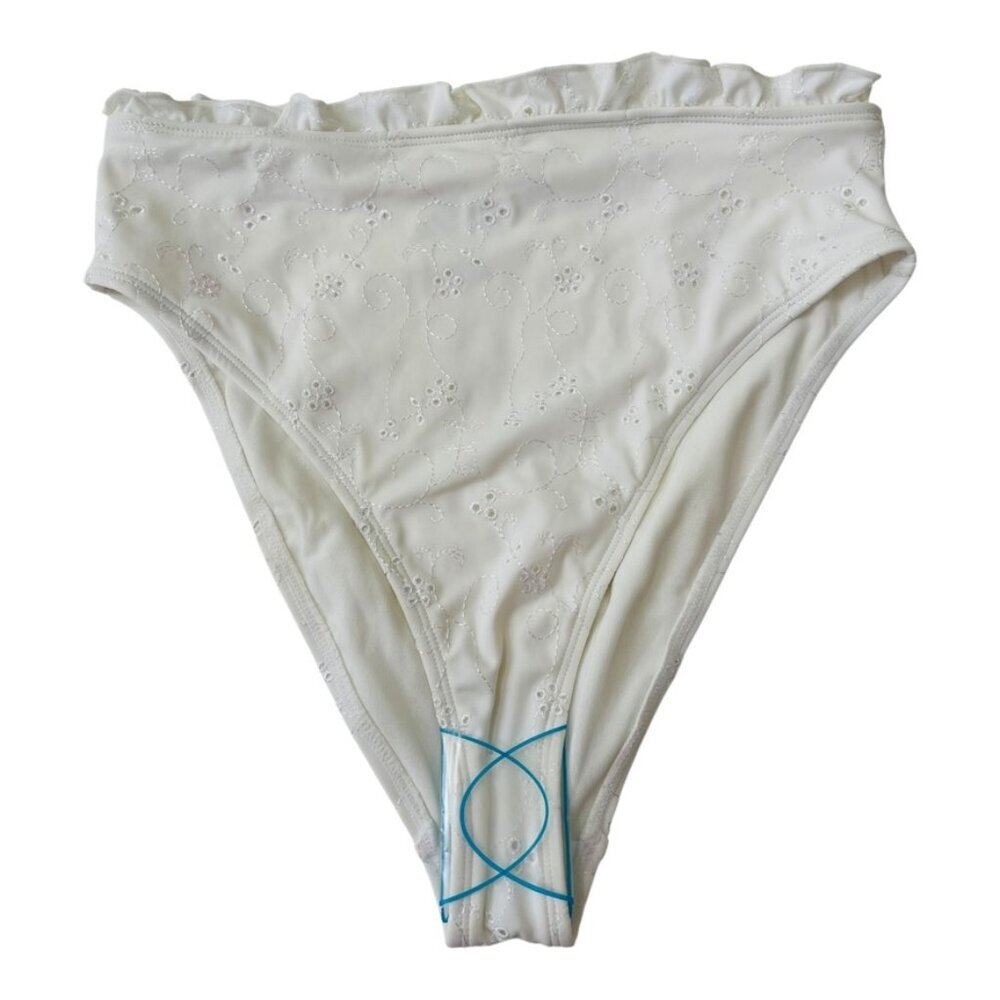 ASOS High Waist White Ruffle Embroideries Bikini Bottom Size UK 10 EU 38 US 6